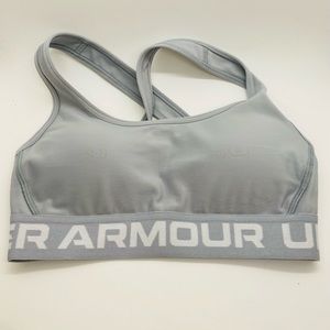 NWOT Under Armour Compression Sports Bra UA Mid Crossback White Gray Size XS